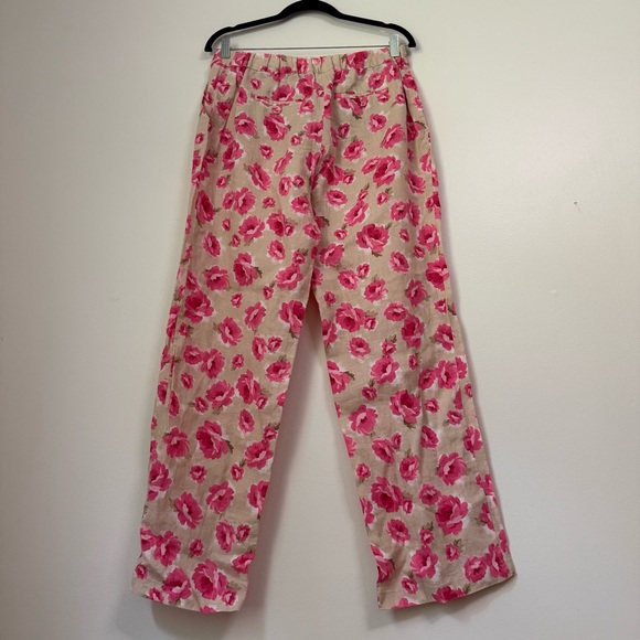 NWOT Linen Charter Club Luxury Beige and Pink Floral Long Summer Pants, size M - Picture 4 of 11